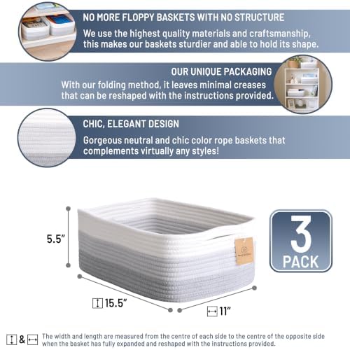 Woven Rope Baskets for Organizing, 3 Pack, 15.5 x 11 x 5.5" Storage Bins - Image 2