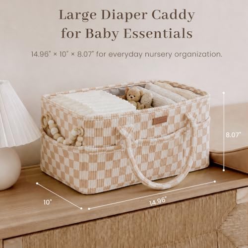 Konssy Baby Diaper Caddy Organizer, Corduroy Nursery Storage Basket - Image 3