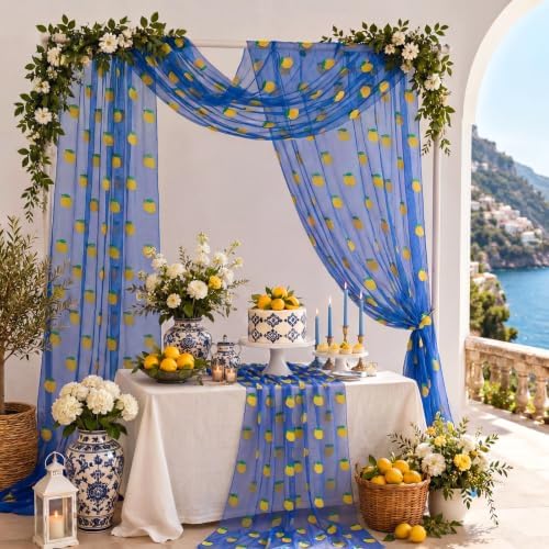 4 Pcs Lemon Royal Blue Tulle Table Runner 29x70 Inch Italian - Image 5