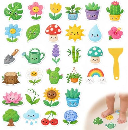 30 Pieces Plant Pattern Non Slip Bathtub Stickers EVA Waterproof Multicolor by ProfessionalAuto-Parts