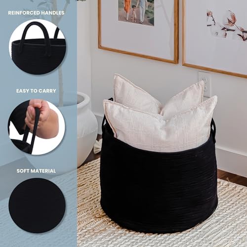 OrganiHaus Round Toy Basket & Blanket Basket, Cotton Rope 20x13" - Image 3
