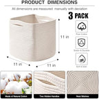 11 Inch Cube Storage Bins, Woven Cotton Rope Basket Off White - Image 2