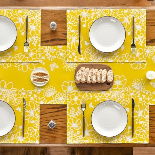 Artoid Mode Yellow Bloom Flowers Floral Spring Placemats Set of 4, 12x18 Inch - Image 5