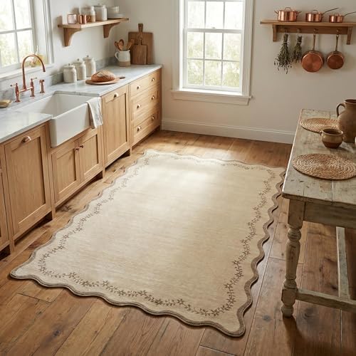 GarveeHome 3x5 Scalloped Washable Area Rug Non Slip Bedroom Entryway Rug by GarveeHome