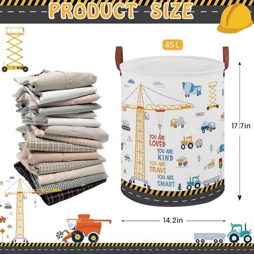 Construction Decor for Boys Room Laundry Basket, Trucks Toddler Kid Laundry - Image 2
