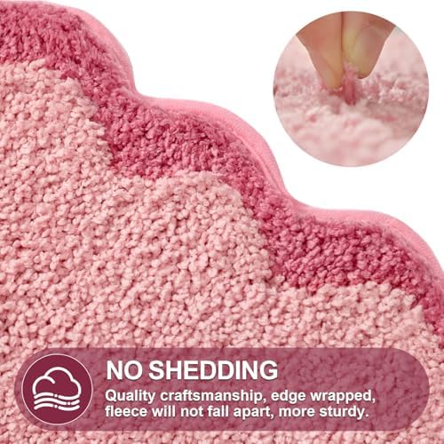 ORTIGIA Cute Scalloped Bathroom Rugs Set, Candy Pink Plush Microfiber Scallop - Image 5
