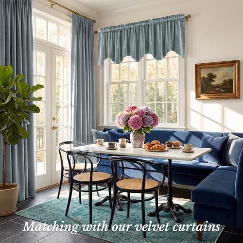 StangH Stone Blue Velvet Window Valance Scalloped 52x18 Inch, 1 Panel - Image 2