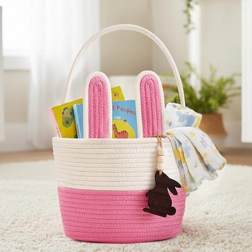 Pro Goleem Easter Basket for Kids, Adorable Woven Egg Hunt Bucket - Image 3
