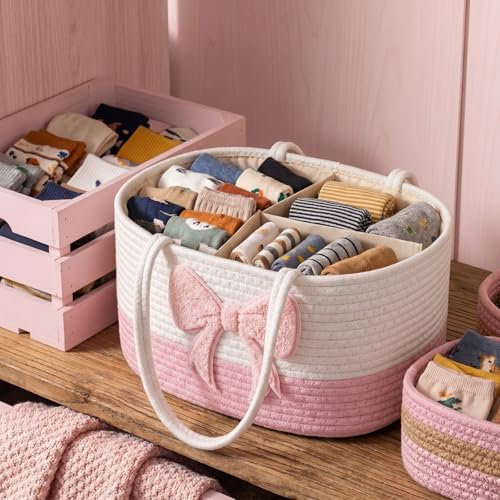Diaper Caddy Organizer Pink Bow Empty Gift Basket - Image 5
