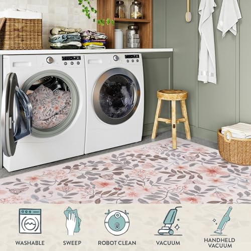 Lahome Apricot Girls Bedroom Nursery Rug, 5x7 Fall Floral Boho Area Rug - Image 4
