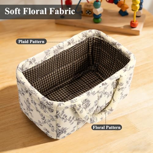 Small Storage Basket Organizer, Mini Fabric Floral Storage Baskets - Image 4