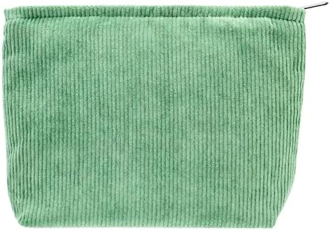 Flat Makeup Bag for Women, Zipper Cosmetic Pouch for Purse, Corduroy Green by PAZIMIIK
