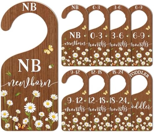 Whaline 8Pcs Daisy Baby Closet Size Dividers Hanging Wooden Baby Closet by Whaline