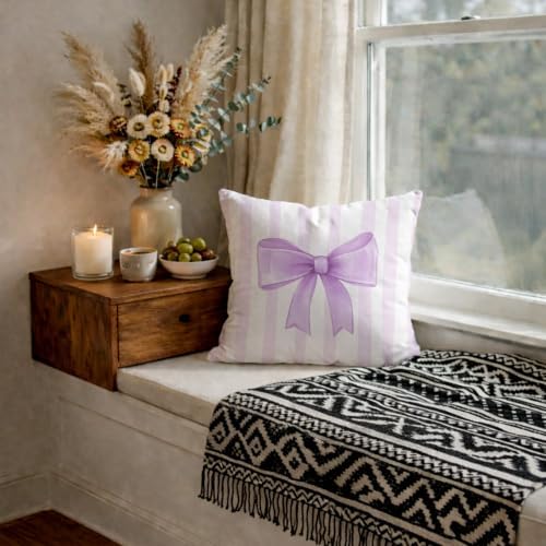 Lavender Bow Decorative Throw Pillow 18x18 Inch – Cute Blush Pink Striped - Image 6