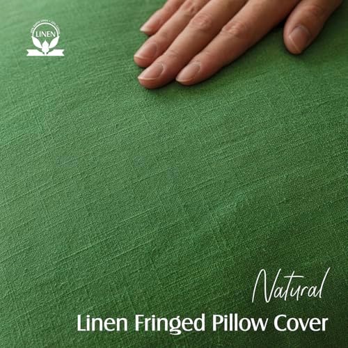 Foindtower Decorative Linen Fringe Throw Pillow Covers 22×22 Forest Green - Image 2