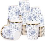 WRAPAHOLIC 50 Pcs Floral Paper Cups - 9 oz Blue Toile Flower Disposable Cup by WRAPAHOLIC