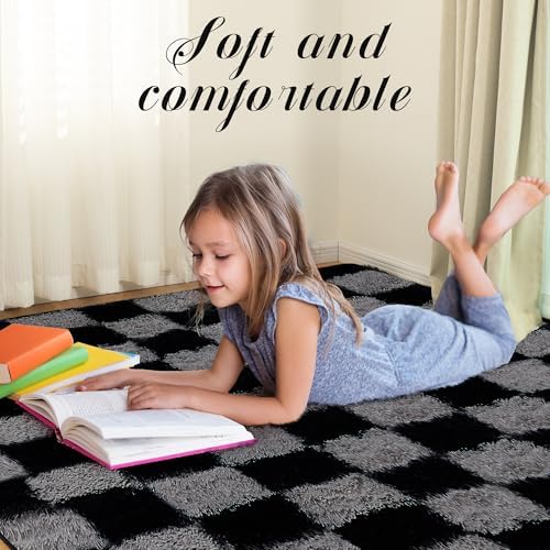 Super Soft Rug for Bedroom, 4x6 Ft Grey and Black Area Rug Classic Checkered - Image 3