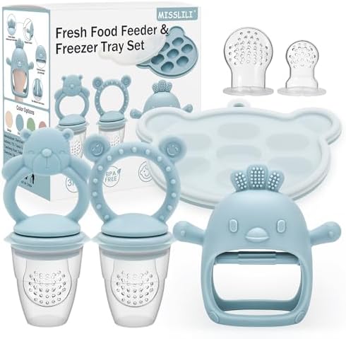 Baby Teething Toy with Fruit Food Feeder & Popsicle Freezer Molds Set by MISSLILI