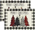 Artoid Mode Waterclor Buffalo Plaid Christmas Trees Placemats Set of 2 by ArtoidMode