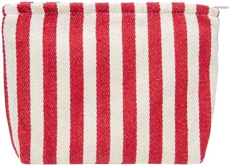 Flat Makeup Bag for Women, Zipper Cosmetic Pouch for Purse, Stripe Red by PAZIMIIK