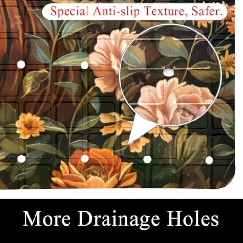 Shower Mat Non Slip 26.8 x 15.1 Inches, Flower Tigers Bathtub Mat Shower Stall - Image 2