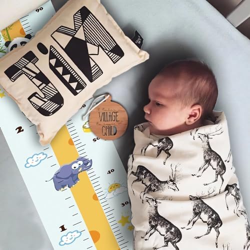 Kids Growth Chart, Wood Frame Fabric Canvas Height Measurement Ruler from Baby - Image 3