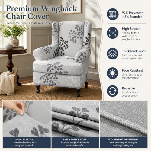 NILUOH Wingback Chair Covers 2-Piece, Armchair Slipcovers - Image 4