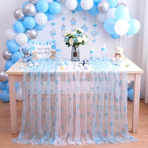 4 Pcs Blue Bow Table Runner 29 X 70 Inch Tulle Wedding - Image 4