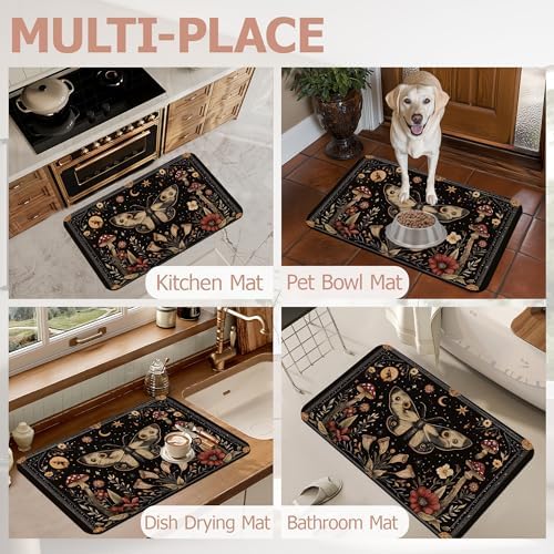 Black Poppy Moth Bathroom Rugs, Mushroom Moon Bath Mats - Image 7