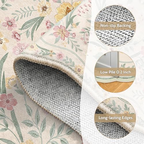 Scalloped Rug 7x9, Sage Green Floral Washable Non Slip Area Rug - Image 5