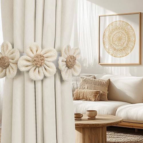 KLOGTSIND Flower Curtain Tiebacks, Decorative Curtain Holdbacks No Drill - Image 2