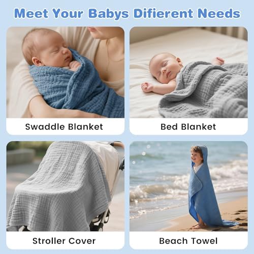 Muslin Hooded Baby Towels 2 Pack, 100% Cotton Baby Bath Towels - Image 4