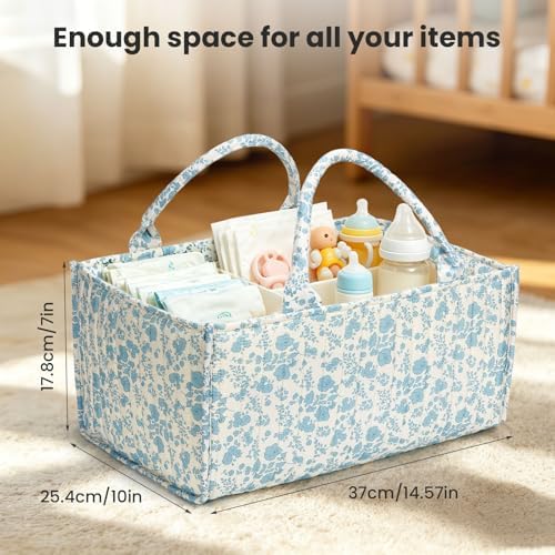 Diaper Caddy Organizer, Cute Floral Nursery Storage Basket, Soft Portable - Image 6