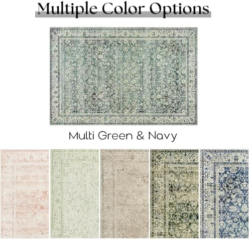 Dark Green Area Rugs 8x10 for Bedroom Washable Floral Distressed Carpet - Image 6