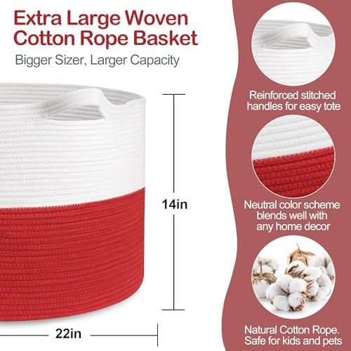 MEGASKET Large Red Baskets for Storage, 22x14 Wicker Woven Storage Basket - Image 2