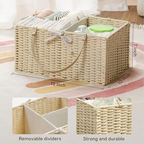 Angelhood Large Baby Diaper Caddy Organizer, Paper Rope Storage Baskets - Image 2