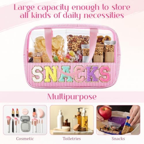 Sanwuta Seersucker Snacks Bag Chenille Letter Clear Makeup Bag - Image 3