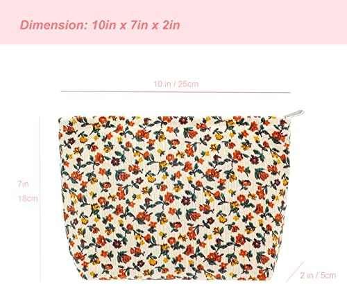 Flat Makeup Bag for Women, Zipper Cosmetic Pouch for Purse, Floral White - Image 5