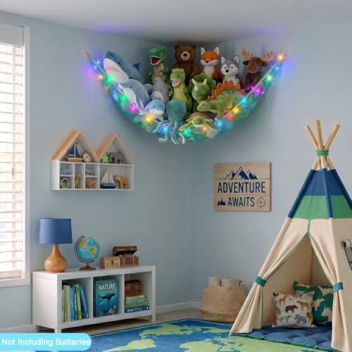 Stuffed Animals Hammock with LED Light Toy Net Room Decor Corner Storage - Image 2