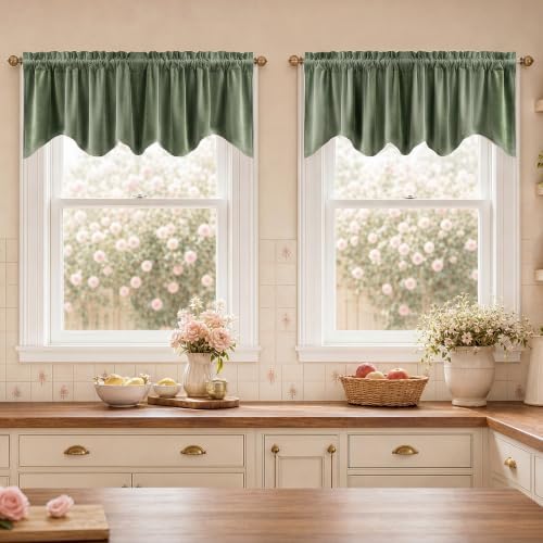 StangH 4-Panel Set Velvet Window Valance, 52x18 Inch, Sage Green by StangH