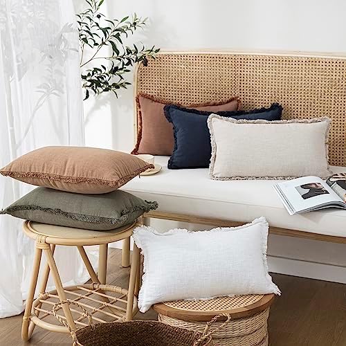 Foindtower Decorative Linen Fringe Throw Pillow Covers 24×24 Inch - Image 4
