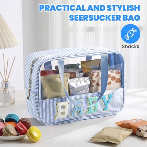 Sanwuta Seersucker Baby Bag Chenille Letter Clear Makeup Bag - Image 4