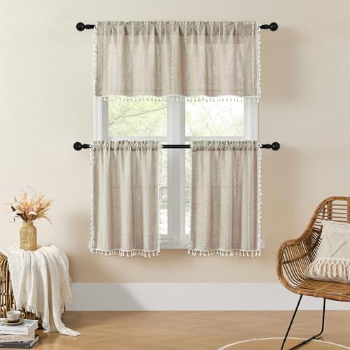 MitoVilla Boho Kitchen Curtains 36 Inch Length, 2 Panels Modern Farmhouse Short - Image 3
