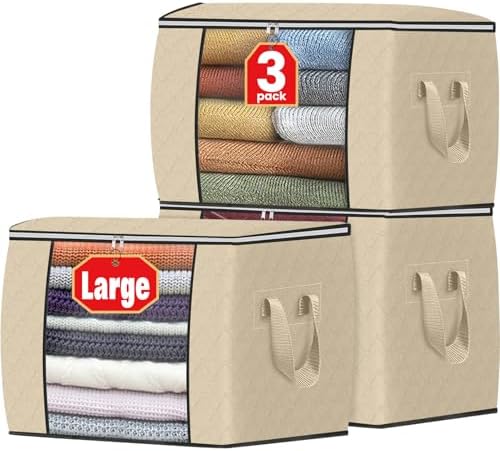 Fab totes 90L Clothes Storage, Foldable Thick Fabric Blanket Storage Bags by Fabtotes