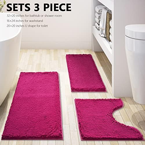 Bathroom Rugs Chenille 3-Piece Extra Soft and Absorbent Shag Bathroom Rugs - Image 3