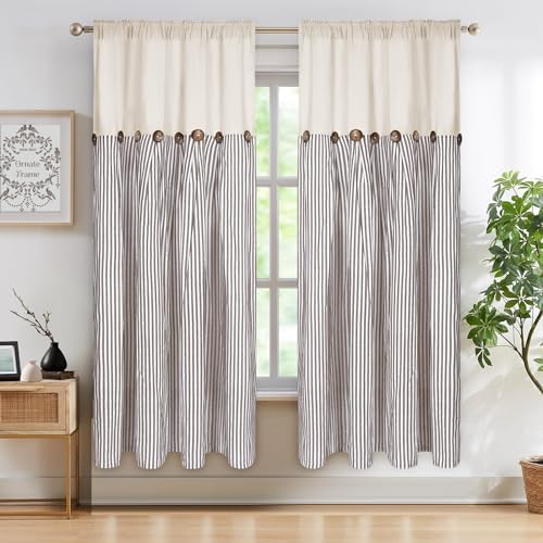 ASPMIZ Cotton Linen Farmhouse Curtains Boho Rustic Button Panel, Country Window by ASPMIZ