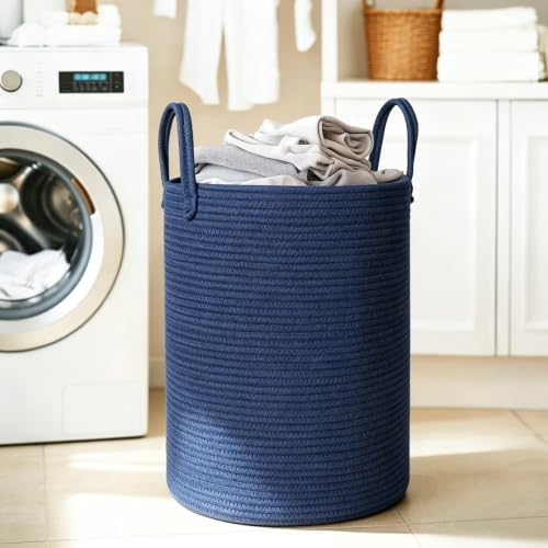 MEGASKET Large Blue Laundry Basket, 80L Tall Blanket Basket Living Room - Image 6