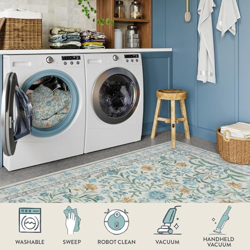 Lahome Light Blue Runner Rug 2x6, Boho Floral Runners - Image 3