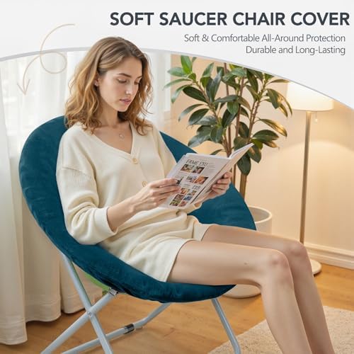 Velvet Stretch Saucer Chair Cover, Round Moon Chair Cover - Image 4