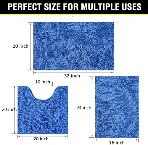 Bathroom Rugs Chenille 3-Piece Extra Soft and Absorbent Shag Bathroom Rugs - Image 2